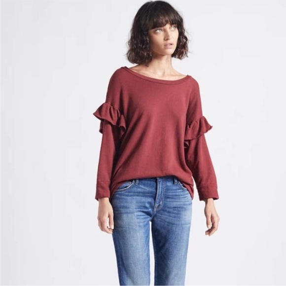 NWT Current/Elliot Ruffle Sweatshirt Cabernet Size 3 Large Cotton Feminine - Picture 3 of 17